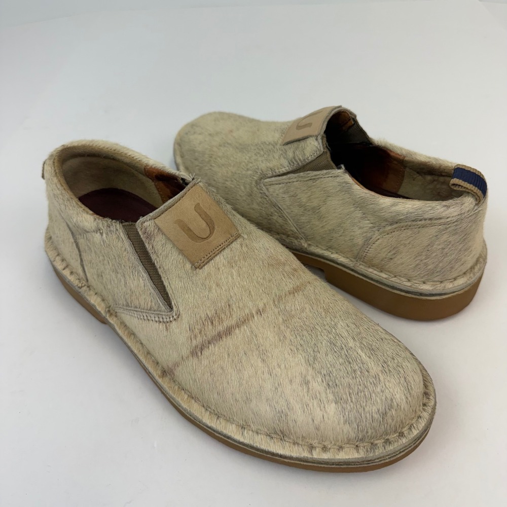 Uwezo Mens Cowhide Hair On Hide Slip On Loafers Tan Cream Size 8.5 5392